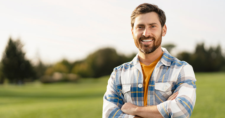 Vallejo Family Dentistry male patient showing healthy bright smile after dental care in Vallejo, CA